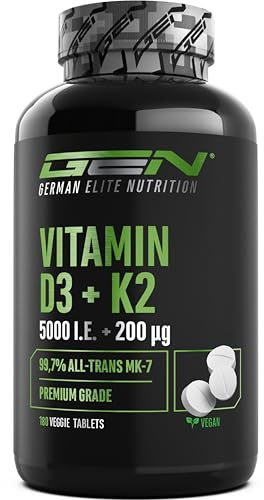 GEN GERMAN ELITE NUTRITION Vitamina D3 + K2 Depot - 180 Comprimidos Veganos