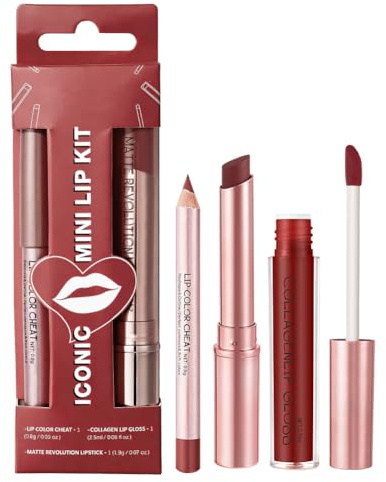 LOPHE Läppglans kit, 3 i 1 set matt läppstift, flytande läppstift och läppstift, läppstift för kvinnor, smink, present, allt-i-ett, lång livslängd (#2 röd rosa)