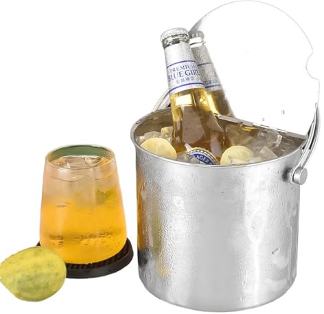 Isbehållare, Is- och champagnehink i rostfritt stål med lock, bärbart, silverfärgat, 2-6,7 l(2L)