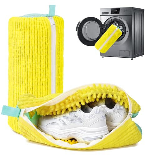 Gifray Trainer & Shoe Washing Machine Bags, 2 Pack Reusable Laundry Bags for Washer & Dryer - 39x19cm, Fits Trainers, Sneakers, Running Shoes, Canvas Shoes, Yellow | 360° Deep Clean, Shock Absorbing, Hidden Waterproof Zip, for Sneakers/Bras/Delicates, Breathable Tear-Resistant Chenille