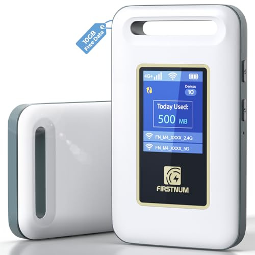 FIRSTNUM 4G LTE Mobile Hotspot, Portable WiFi Hotspot for Travel, No SIM Card or Contract Required, Pocket WiFi Device for RV & Outdoor Use, Connect Up to 10 Devices, 10GB Free US Data