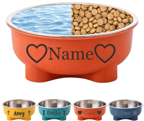 Bol mangeoire Personnalisable avec Le nom de Votre Animal, en Acier Inoxydable pour Chien ou Chat de 500ml pour Le soulagement du Cou (Orange)