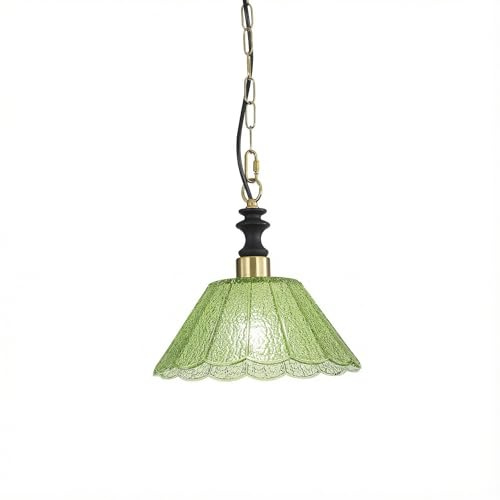 ZTTECH 27cm Lámpara Colgante de Vidrio Vintage Base de Metal Latón y Madera Casquillo E27 Cable Ajustable 150cm Lámpara Colgante para Isla de Cocina Comedor Dormitorio Sala de Estar Café (Verde)