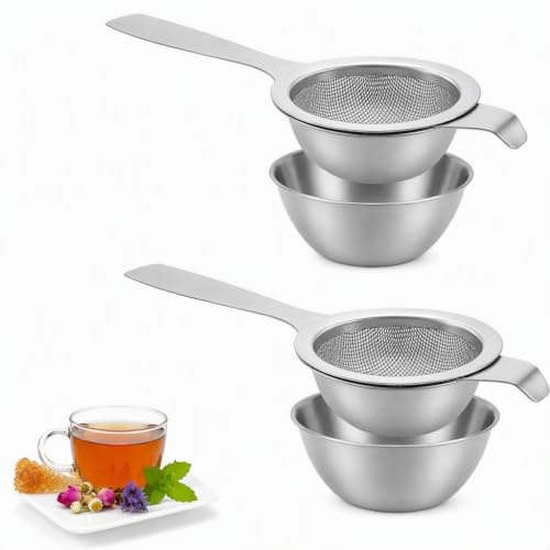4 Pcs Stainless Steel Tea Strainer, Fine Mesh Matcha Sifter Sieve Filter | Handle, Small Sieve, Infusion Sifting Dry Ingredients, for Juice Egg Beverage Coffee Flour