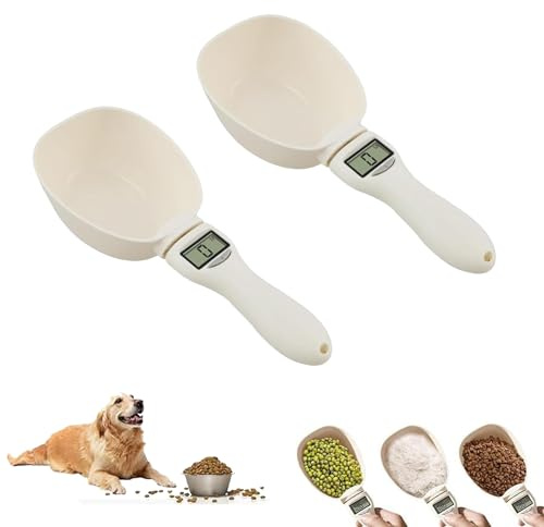 Cuchara medidora digital con pantalla LCD, cuchara de pesaje electrónica, 5 unidades de medida (g/ml/taza/fl'oz/oz), 800 g/0,1 g, para alimentos para mascotas con granos de harina 2pcs