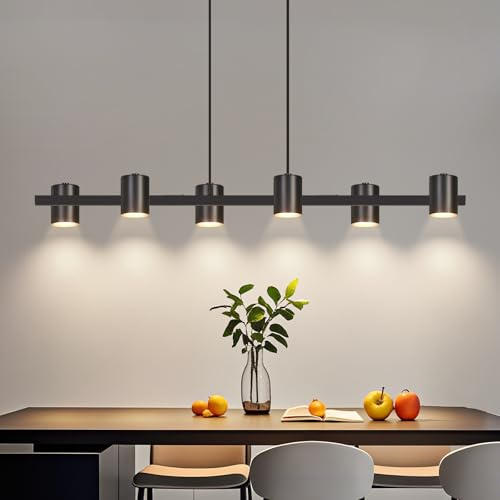 Kowanie Pendelleuchte Esstisch Hängelampe Schwarz - 6 Flammig Hängend | Metall Esszimmerlampe 150cm GU10 Hängeleuchte Hängelampe Industrial für Esszimmer Wohnzimmer Küche - Ohne Leuchtmittel