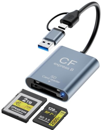 2-in-1 CFexpress Type B & SD Card Reader USB3.2 Gen2 10Gbps,Aluminum USB-C + USB-A CFexpress Type B Memory Card Reader,CF Express Type B Card Reader SD Reader for PC Windows,Mac,Google,Photographers