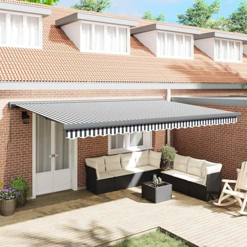 Kaloriko Toldo retráctil antracita blanco 5 x 3 m de aluminio con recubrimiento en polvo y tejido de poliéster resistente a los rayos UV, toldo para balcón, terraza, jardín con manivela y
