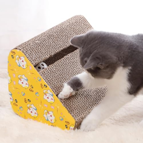 Qcwwy Boîte à Gratter pour Chat, Jouet Triangulaire Portable à Double Fente pour Chaton avec Boule de Cloche et en Nid d'abeille pour Le Meulage des Griffes D'intérieur et la