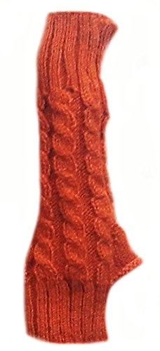 Alpacaandmore Kurze Damen Armstulpen fingerlose lange Handschuhe Zopfmuster Alpakawolle (orange)