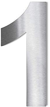 Metzler Edelstahl Hausnummer - V2A Edelstahl grob geschliffen - Schrift Arial - Höhe 20 cm - Ziffer 1