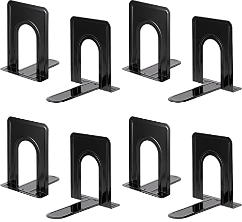 Heavy Duty Bookends for Shelves, Anti-slip Base, Black, Great for Library, Office, Home, School, 4 Pairs