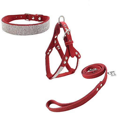 Newtensina Hundehalsband & Geschirr & Leinen Sets Mode Komfortable Hundehalsband Diamante mit Geschirr & Leinen für Hunde