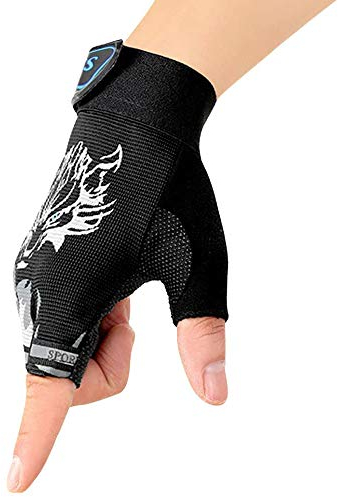 RUIXIB Kinder Halbfinger Handschuhe Fingerlos Handschuhe Fahrradhandschuhe Outdoor rutschfest Atmungsaktive Radhandschuhe Sporthandschuhe für Radfahren Fitness für Junge Mädchen (Schwarz)