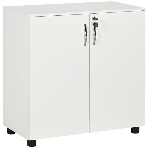 Vinsetto Filing Cabinet with Locking Doors & Shelves, 2-Tier Lockable Storage Cabinet with 2 Keys for Home Office, 80W x 40D x 80H cm, White