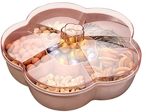 BSTCAR Caja para Guardar Snacks Con 6 Compartimentos Individuales - Bandeja Organizadora Portátil Con Tapa para Dulces, Verduras, Frutas y Frutos Secos