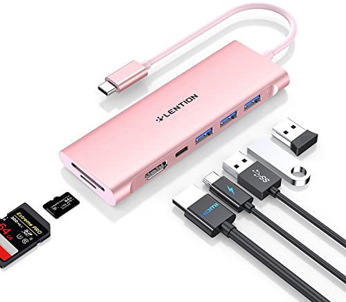 LENTION USB C Hub mit 4K HDMI, USB 3.0, SD&TF Kartenleser, 100W Aufladung, Typ C Adapter kompatibel 2025-2016 MacBook Pro/Air, iPhone 17/16/15 Pro Max, New Mac Air/Surface, Chromebook, Thunderbolt 3/4