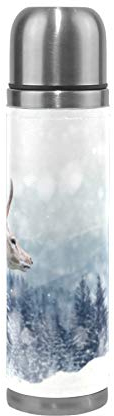 Linomo Thermosflasche Winter Tier Hirsch Edelstahl Wasserflasche,Isoliert Auslaufsicher, Doppelwandig Vakuumflasche für Sport Reise Camping Büro 500 ml