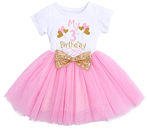 Kleinkinder Baby Mädchen Mein 3. Geburtstag Kleid Baumwolle Kurzarm Tutu Tüllkleid Pailletten Schleife A-Linie Prinzessin Partykleid Fotoshooting Outfit Kostüm Rosa - Ballon 3. Geburtstag 3 Jahre