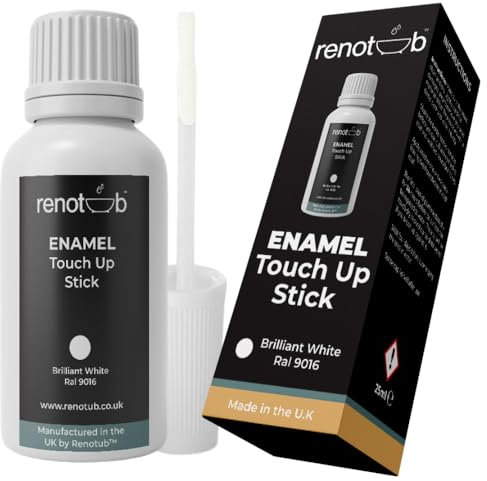 Renotub Touch Up Paint Enamel Stick 25ml - Brilliant White - Bath, Sink, WC, Appliances, Radiator & Metal
