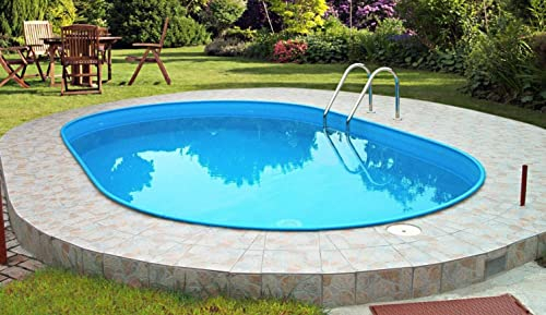 Poolprofi Stahlwandbecken Rhodos oval 4,20m x 8,00m x 1,50m Einzelbecken Folie 0,6mm blau
