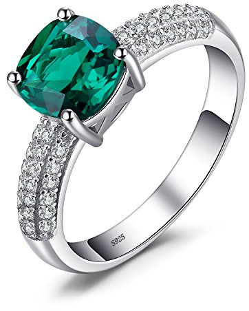 JewelryPalace Anillo Mujer Plata con 1.8ct Esmeralda Verde Simulado Corte Cojín, Anillo Solitario de Compromiso con Piedra Preciosa, Anillos Niña Plata de Ley 925 Circonitas, Conjunto Joyas Mujer 17