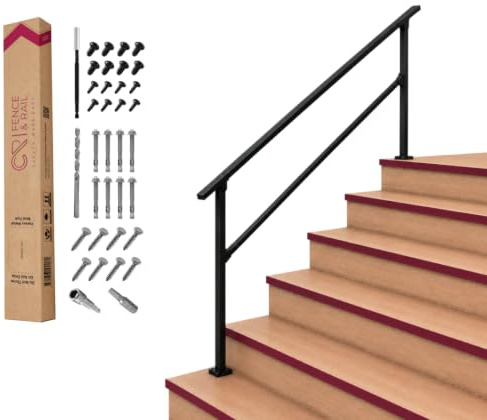 CR Fence & Rail Handrails for Outdoor Steps & Indoor Stair Railing Kit, 5-6 Steps Safety Hand Rail for Porch & Deck