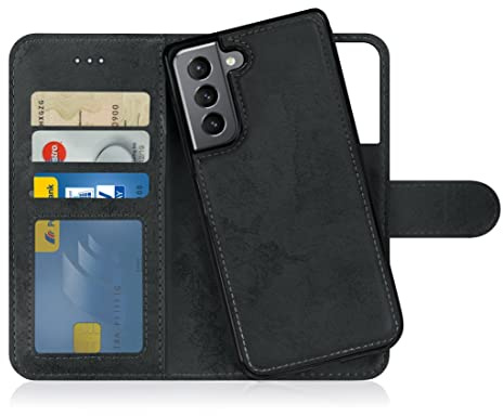 MyGadget Flip-fodral till Samsung Galaxy S22 Plus - [avtagbart magnetfodral] - mobilfodral av konstläder - [flipfodral med kortplats] skyddsfodral i grått svart