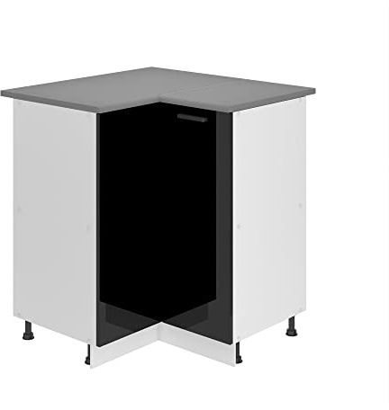 Belini Eckschrank SNP 90 cm, mit Arbeitsplatte, Schwarz Hochglanz | Unterschrank Küche, Küchenunterschrank Breite, Eckschrank mit 1 Tür