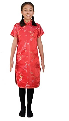Cinda Girls Blossom orientalisk kinesisk klänning Qipao Cheongsam, Röd, 7-8 År