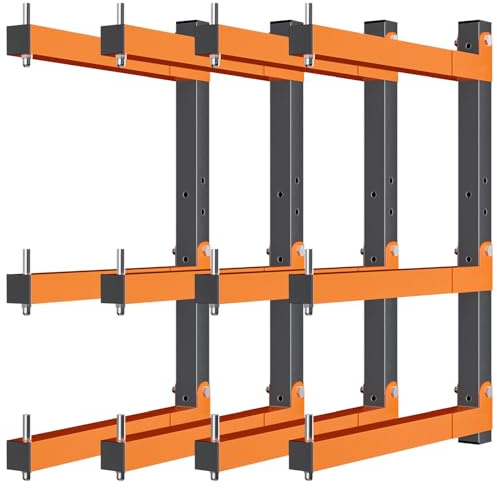 Lumber Storage Rack Wall-Mounted Lumber Racks Heavy Duty Wood Storage Rack with 6-Level Holds Up 720 LBS Sturdy Folding Garage Wood Organizer Orange Shelving Metal Shelf for Indoor & Outdoor- 4 Pack