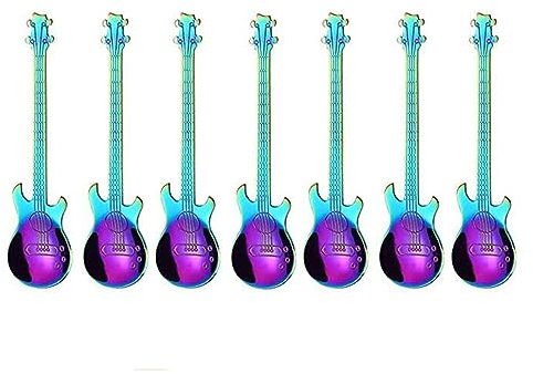 Yuehuamech Gitarre Löffel 7pcs Gitarre Kaffee Teelöffel Edelstahl Niedlich Tee Schaufel Rühren Mischen Zucker Dessert Marmelade Eiscreme Milchshake Löffel