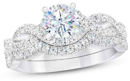 Molioaki Damen Platin überzogenes Silber Brillantschliff 5A Zirkonoxid Ringset Schmuck für Braut Hochzeit Band Verlobungsring Trauring Ehering