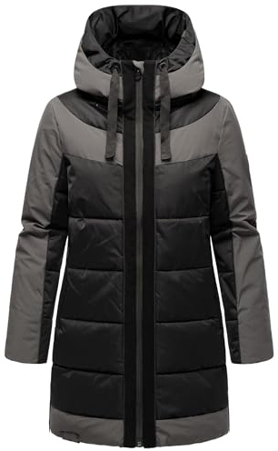 Navahoo Damen Winterjacke lange Steppjcke warm mit Kapuze Samtkätzchen XS-XXL