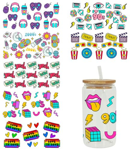 DeryArcle 7 Blätter Becher Transfer Aufkleber Vintage, Tasse Wickeln Übertragungs Aufklebern Wasserfeste UV DTF Cup Wrap Transfers Sticker für Glas Kaffeetasse Blumentöpfe Kühlschränke Dekor