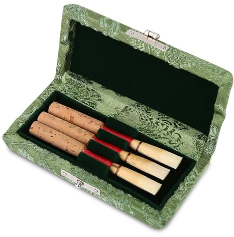 Oboen-Reed-Etui aus Holz mit Seidenstoffbezug, Aufbewahrungsbox für 3 Oboenrohre, Professionelles Rohrhalter-Case
