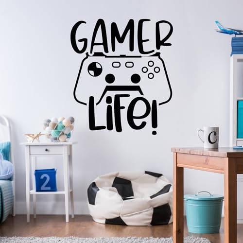 GRAZDesign Wandtattoo Gamer life Kinderzimmer für Jungen - Mädchen, Wandaufkleber Jugendzimmer Gamerzimmer, lustige Sprüche - 34x30cm / gold