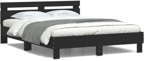 ShGaxin Bettgestell mit Kopfteil LED-Beleuchtung Schwarz 140x200 cm, Bett, Bed Frame, Familienbett, Bettrahmen, Bett Gestell, Bett Rahmengestell, Schlafzimmer Bett - 3207547