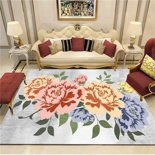 RUGMRZ Spiel Teppich Rund Kinderzimmer Bereich grüne Blätter Bunte Blumendekoration TUT Nicht WEH, den Boden Kuschel 160X230CM