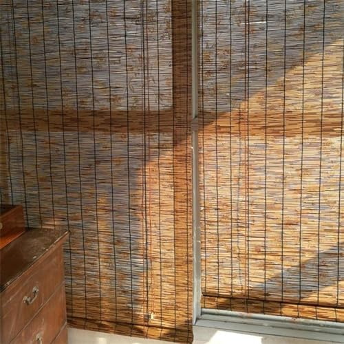 Bambusrollo 80cm 120cm 60cm Breit Retro Bambusrollo Blickdicht, Fensterrollo Rollo Sonnenschutz Balkonrollo Stabil und wetterbeständig, für Outdoor, Balkon, Terrasse, Garten