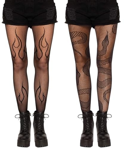 UILYNIU 2 Paia Collant a rete da donna Calze a Rete Collant a Rete Elasticizzate a Vita Alta per Feste, Ballo di Fine Anno, Spettacolo, Hhalloween, Cosplay (IT, Testo, M, L, Regular, Regular, 2 Paia)