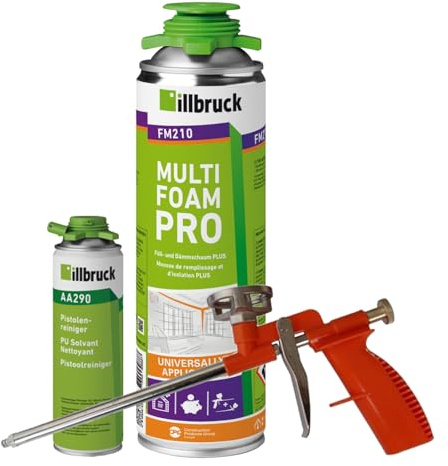 FM210 Bauschaum Fenster und Fassadenschaum Pistolenschaum Montageschaum Multischaum Fensterschaum hohe Schalldämmung Wärmedämmung 750ml Kombisets (mit Reiniger AA290 + Schaumpistole Compact, 1)