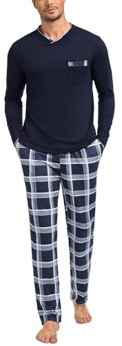 Leversic Pyjama Homme Hiver Coton, Manches Longues et Pantalon Carreaux | En Coton Doux, Cet Ensemble de Pyjama à Carreaux Offre Chaleur et Confort Pour Les Nuits Froides et Les Moments de Détente