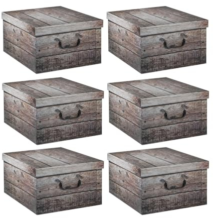 Home4You Aufbewahrungsboxen 6er Set Aufbewahrungskisten - Karton - Holzoptik - mit Deckel - 51x37x24 cm