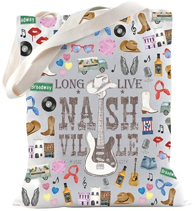TSOTMO Sac fourre-tout Western Gift Nashville pour les amateurs de musique country pour les amateurs de Nashville Honky Tonk, Live Nashville, medium