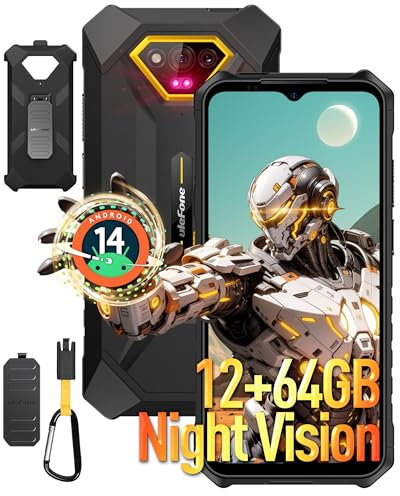 Ulefone Armor X13 Rugged Phone, 50MP +24MP Night Vision, 12GB RAM 64GB ROM, 6320mAh, 6.52 Tough Screen, Android 14 3-Card Slot 4G Dual SIM Waterproof Mobile Phones NFC Fingerprint Face ID, Orange