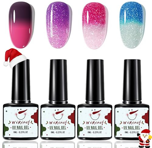 4 Farben UV Nagellack Farbwechsel Thermo Farbgel Set - Pink Rot Blau Violett mit Glitzer Gel Chamäleon Shellac Nagelgel UV/LED Color Change Herbst Winter Weihnachtstag Gellack Nail Polish - (Bunt)