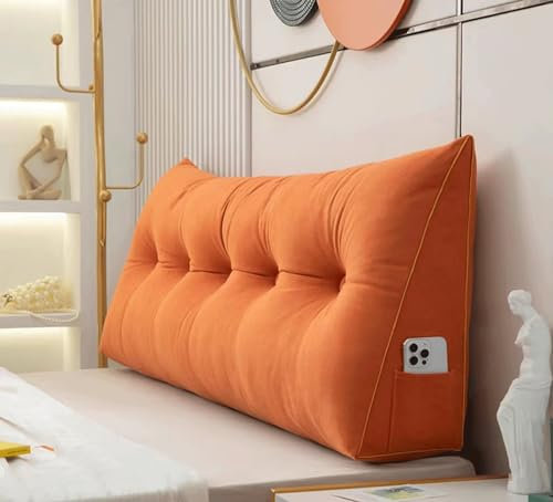 MGEMJMJ Rückenkissen Für Bett Couch Lesekissen, Keilkissen Kopfteil Bett, Kissen Bett Rückenlehne, Buchkissen Lendenkissen Bett, Stützkissen Zum Lesen(Size:200x50x20cm,Color:orange)