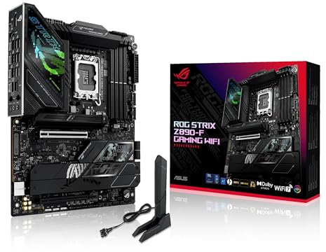 ASUS Intel ROG Strix Z890-F Gaming WiFi ATX motherboard, 16+1+2+2 power stages, DDR5 slots, PCIe 5.0 w/full support for next-gen GPUs, five M.2 slots, WiFi 7, AI Overclocking, AI Networking II