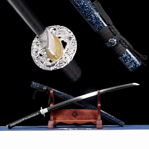 103cm handgefertigtes Katana,Klinge aus T10-Stahl mit handgebranntem Flammenmuster,Scheide aus massivem Holz mit Lack,echtes Samurai Schwert für Einweihungsgeschenke,exquisite Dekoration,Spielen,Kendo